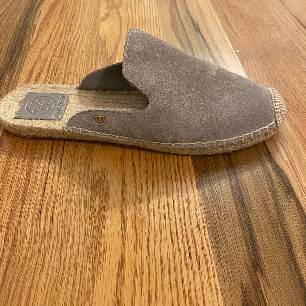Tory Burch Espadrille  Grey, suede mules, size 8. Worn maybe once.